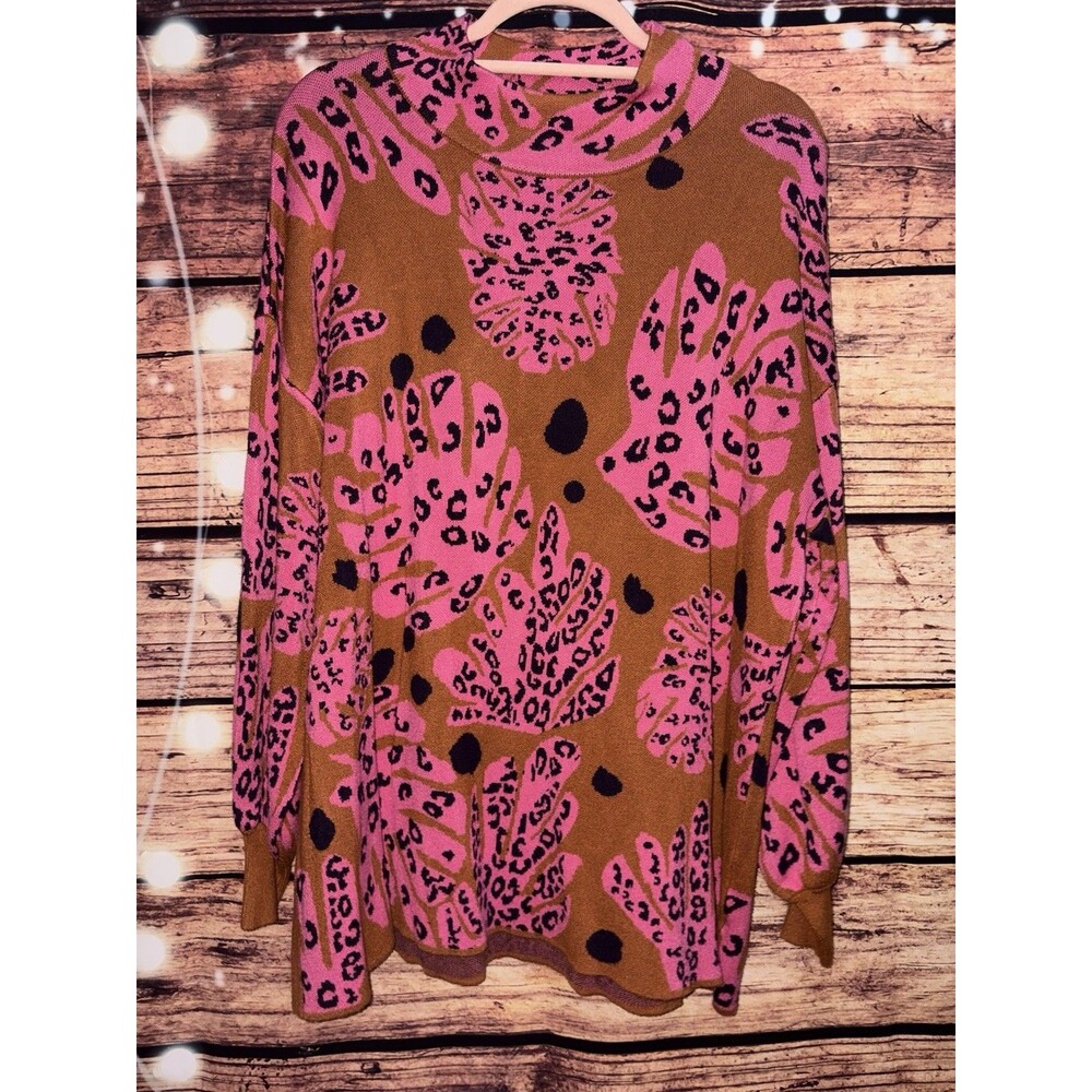 Fate Dance Around It Mixed Print Sweater plus size 1X Bold Expressive Happy pink